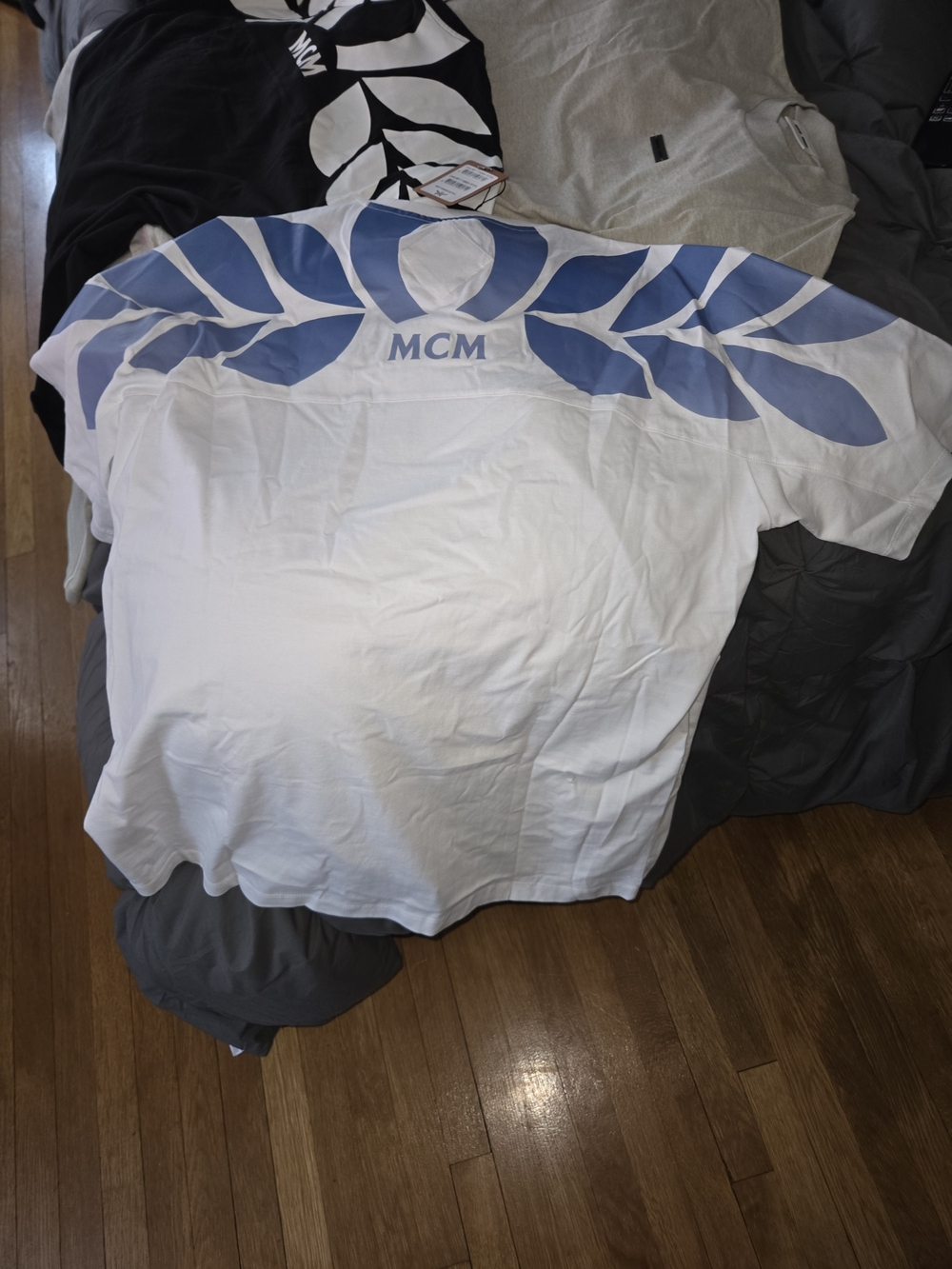 MCM Logo Graphic Tee in White and Blue - Picture 2 of 7